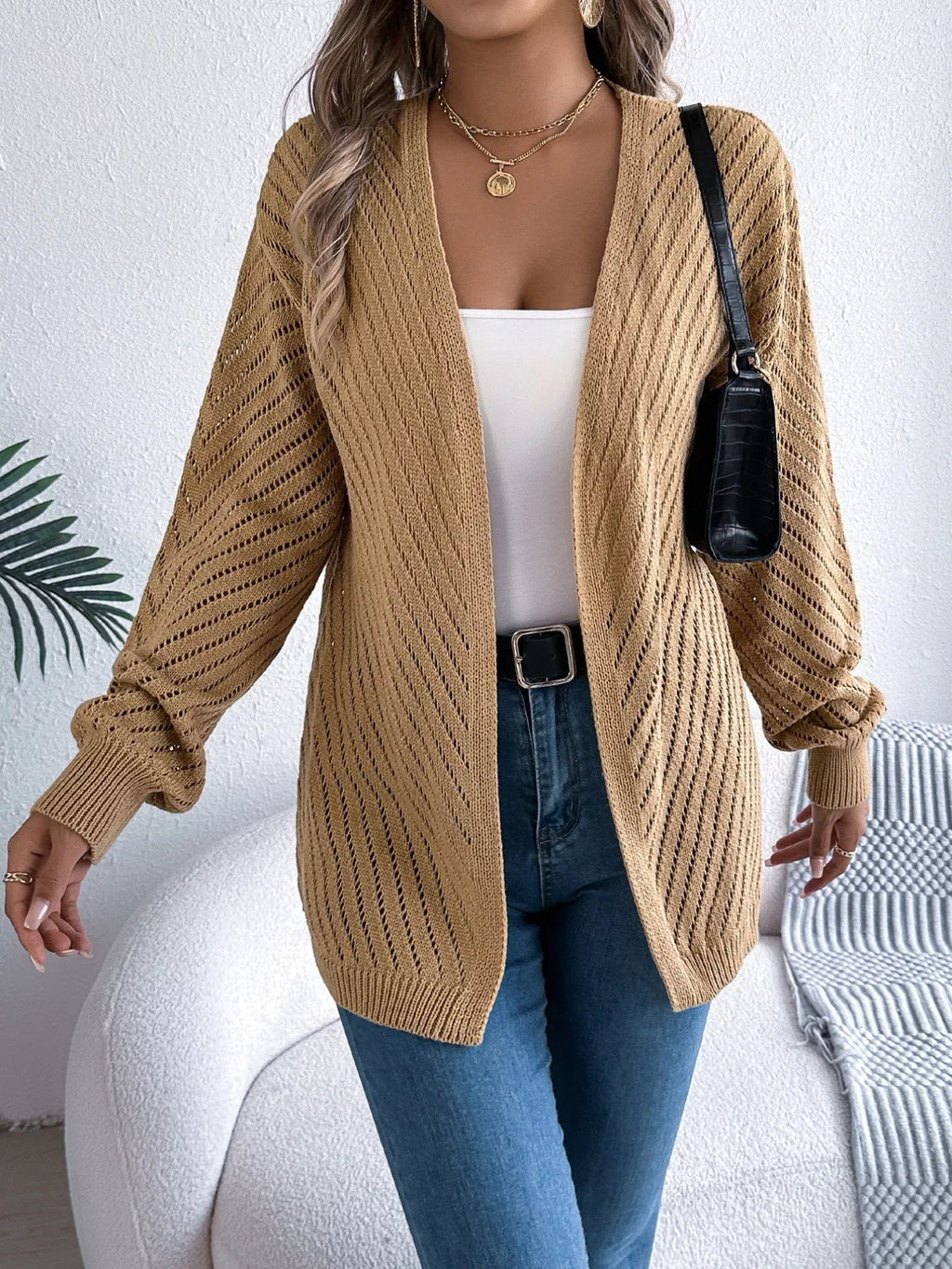 Openwork Open-front Long Sleeve Cardigan (15)