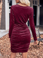 Velvet Cowl Neck Ruched Bodycon Dress (8)