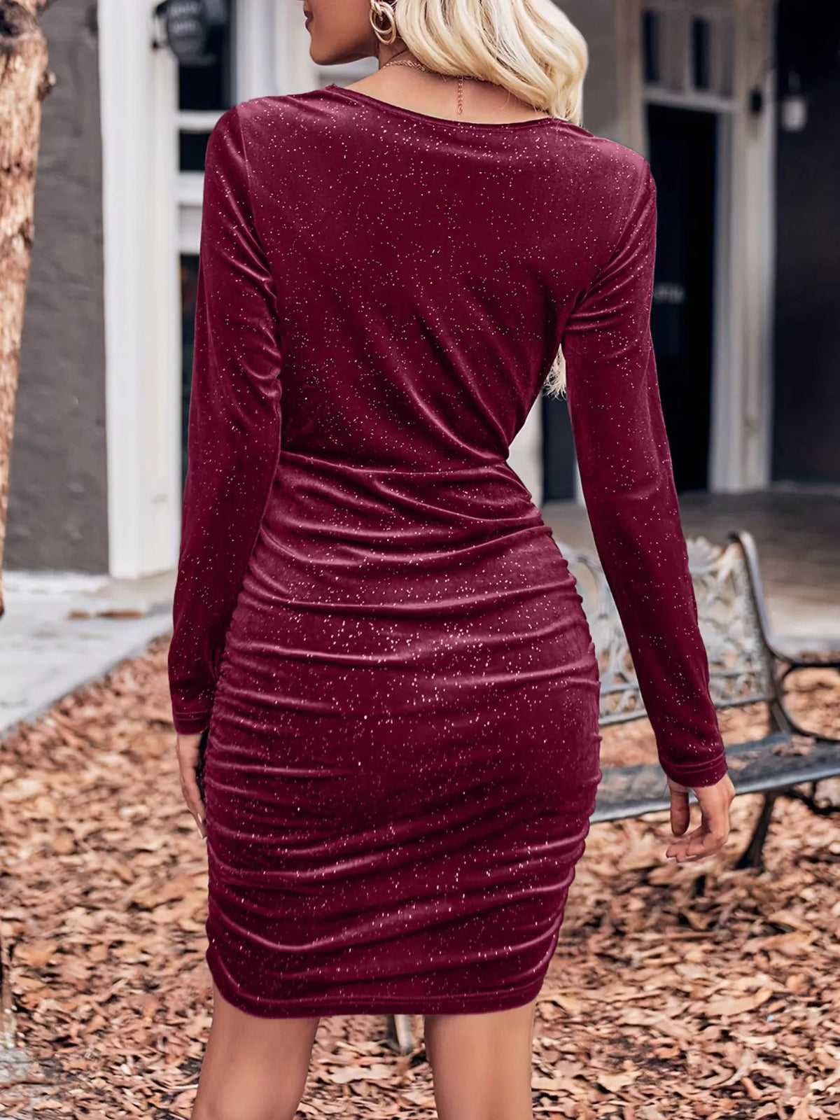 Velvet Cowl Neck Ruched Bodycon Dress (8)