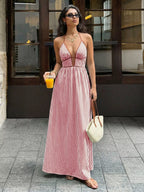 Striped Halter Neck Maxi Dress (13)