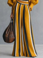 Full Size Mock Neck Top Striped Wide-leg Pants Set Plus (9)