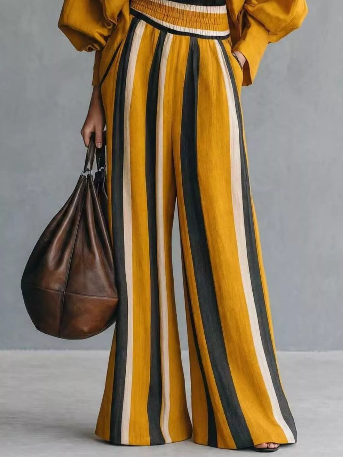 Full Size Mock Neck Top Striped Wide-leg Pants Set Plus (9)