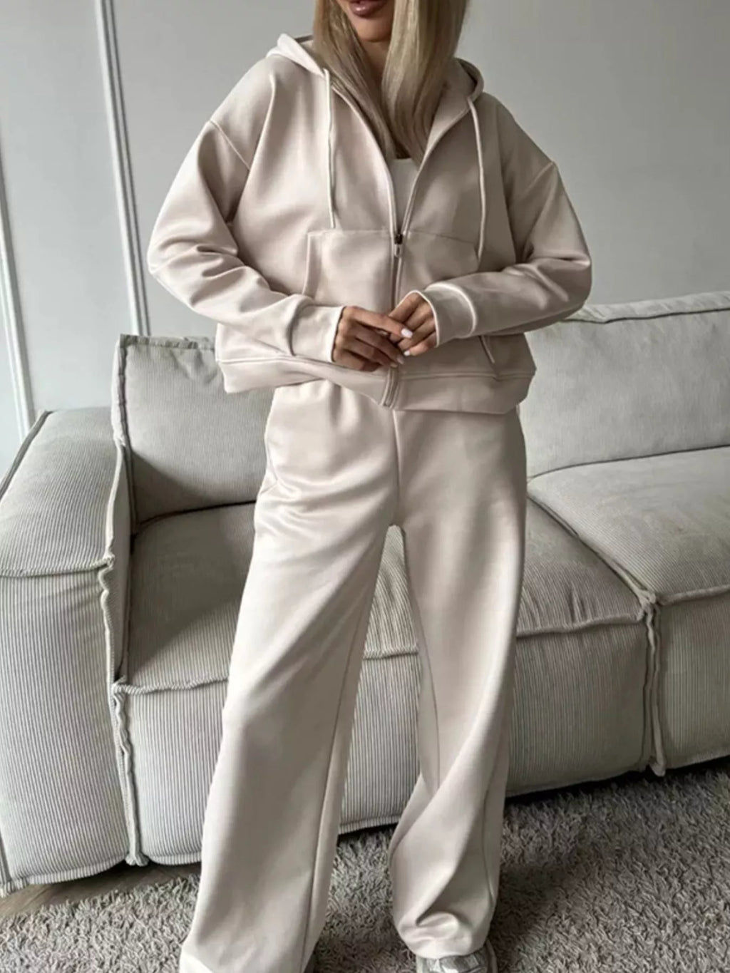 Zip-up Hoodie Wide-leg Pants Set