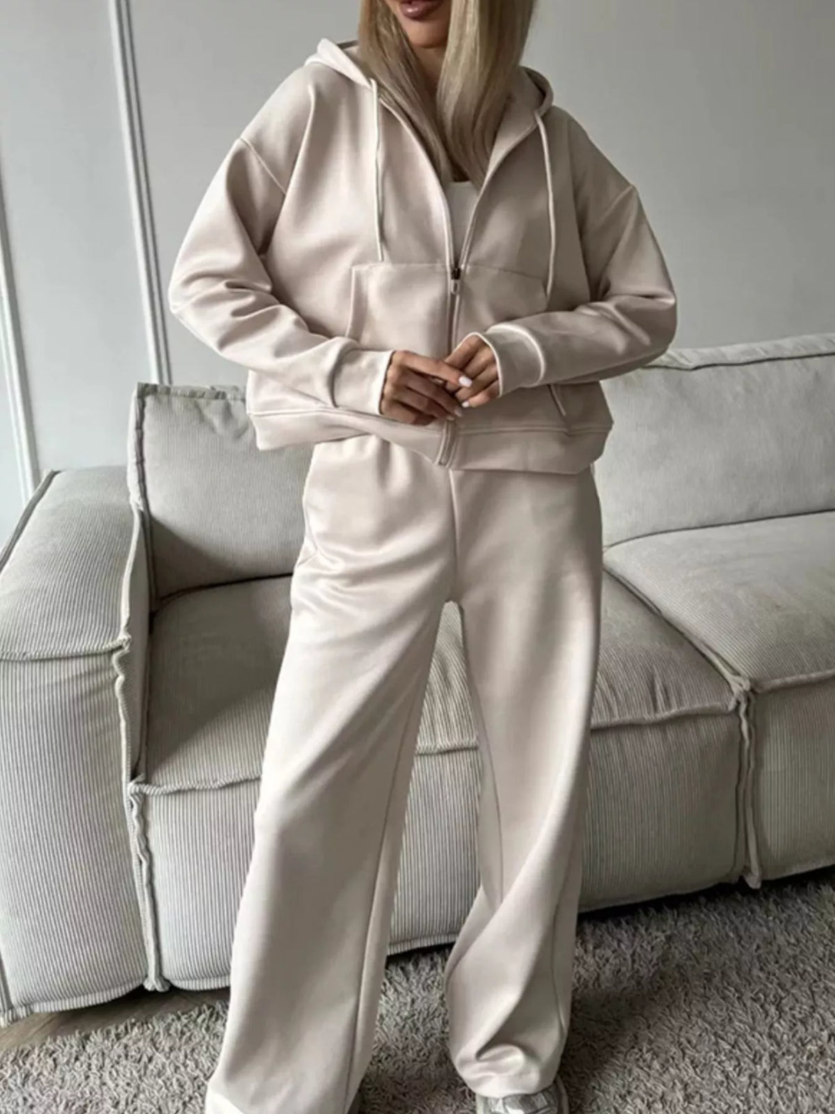 Zip-up Hoodie Wide-leg Pants Set