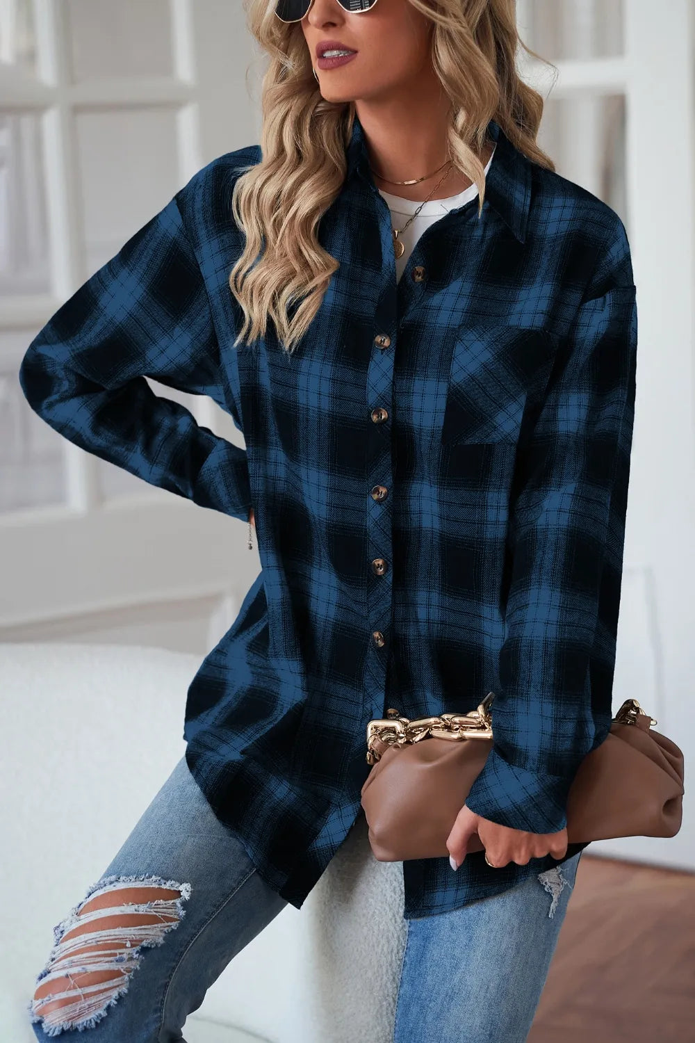 Plaid Button Up Dropped Shoulder Outerwear (12)