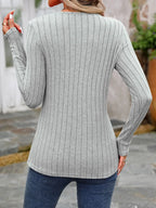 Decorative Button Round Neck Long Sleeve T-shirt (2)