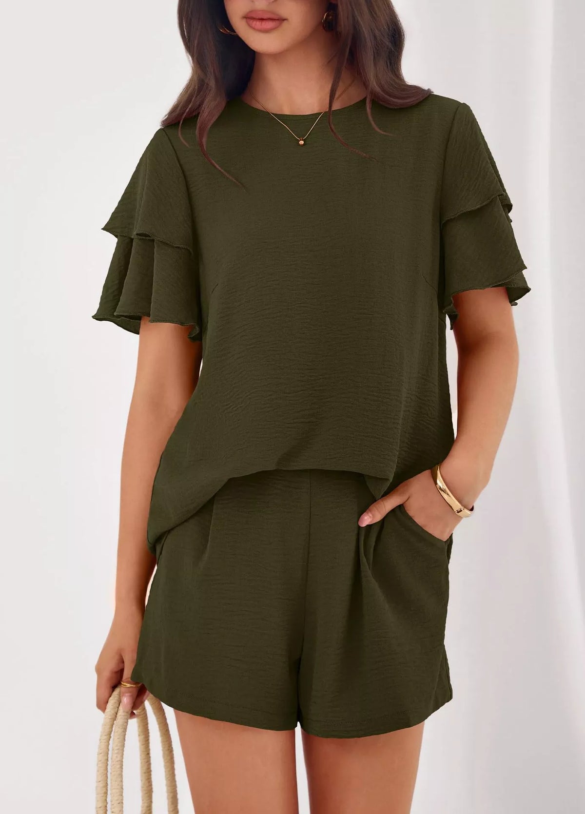 Ruffle Sleeve Top Shorts Two-piece Set (5)