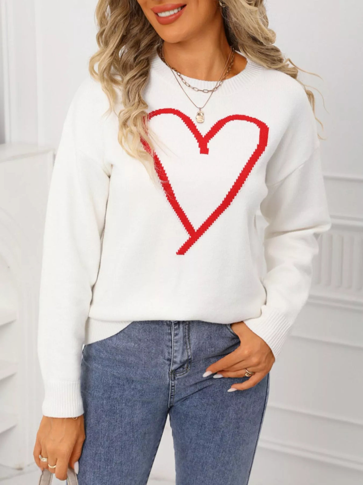 Valentine's Day Heart Graphic Dropped Shoulder Sweater (10)