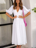 V-neck Puff Sleeve Midi Dress (5)