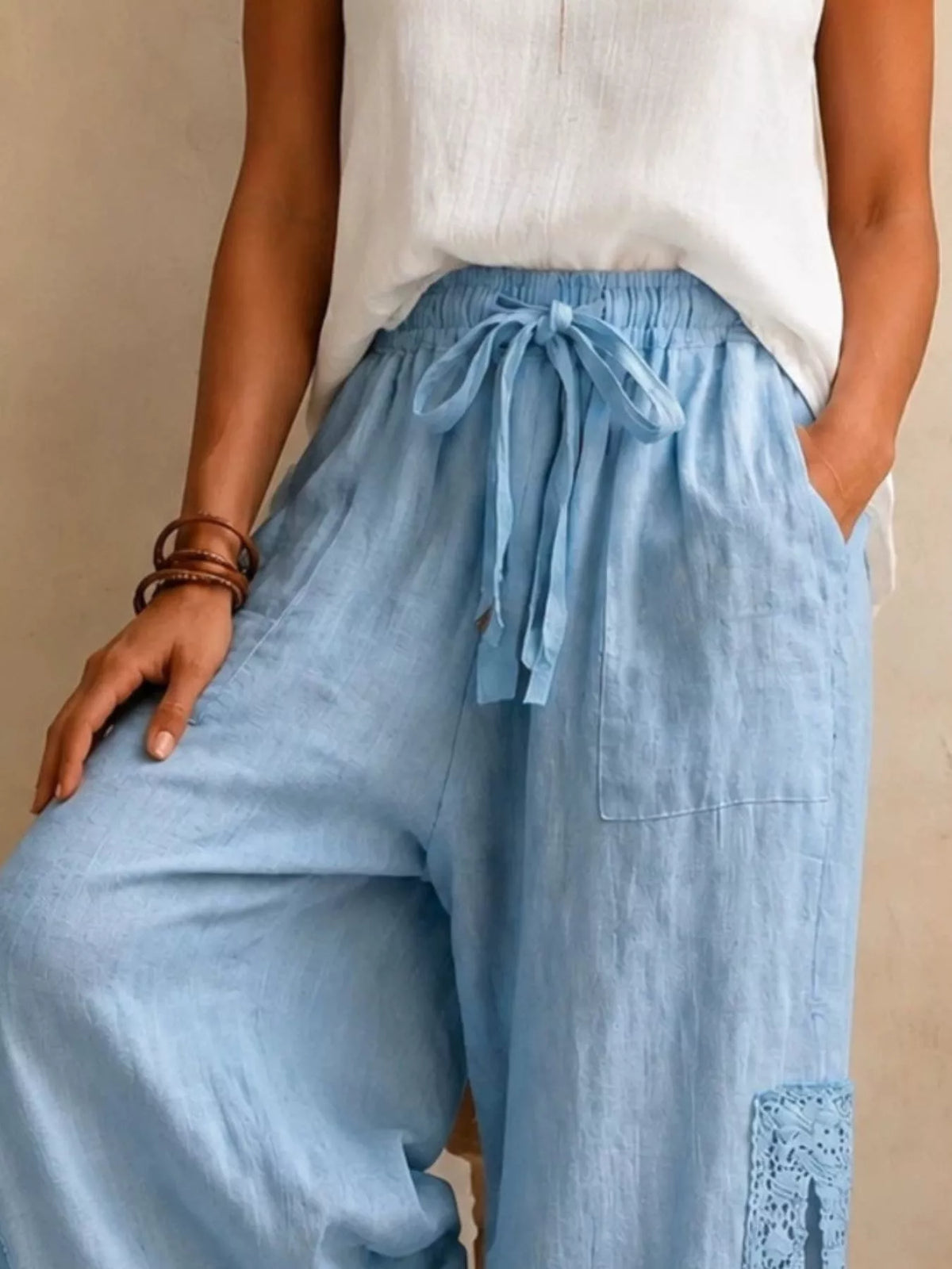 Lace Detail Slit Wide Leg Pants (2)
