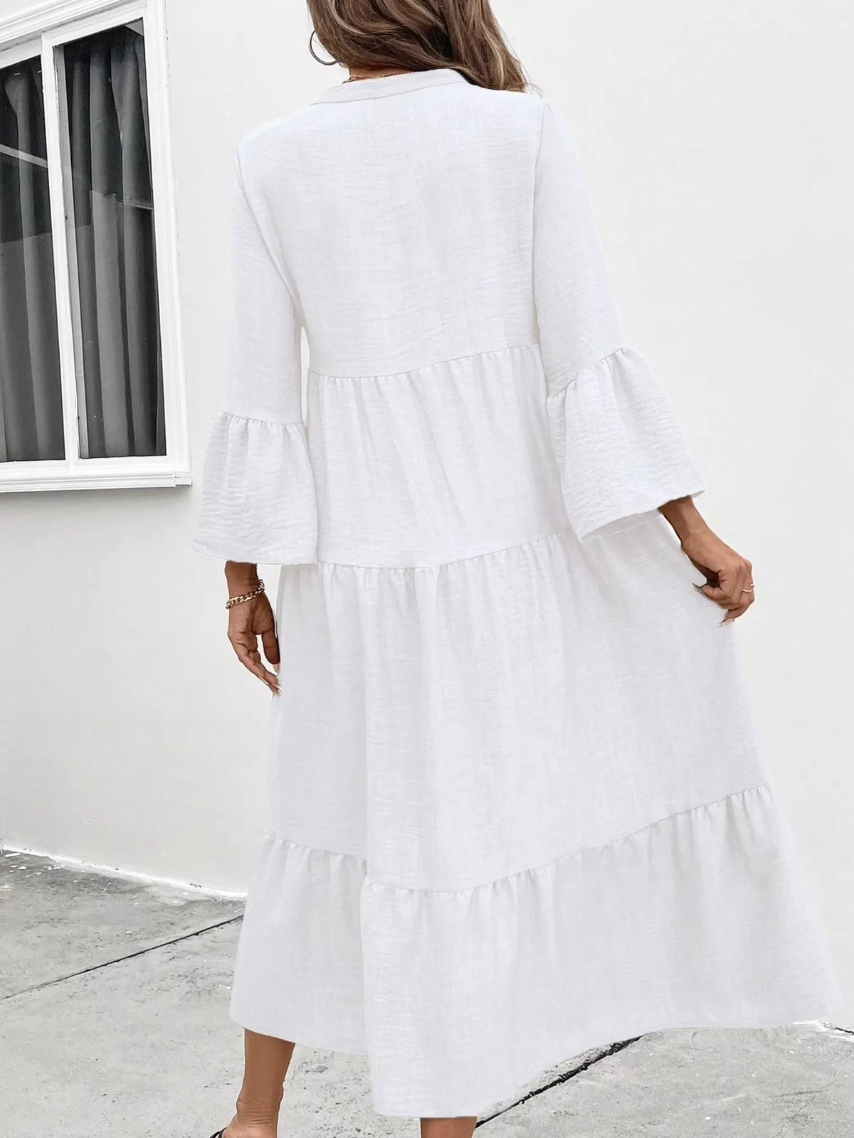 Ruffle Hem Button Front Tiered Dress (29)