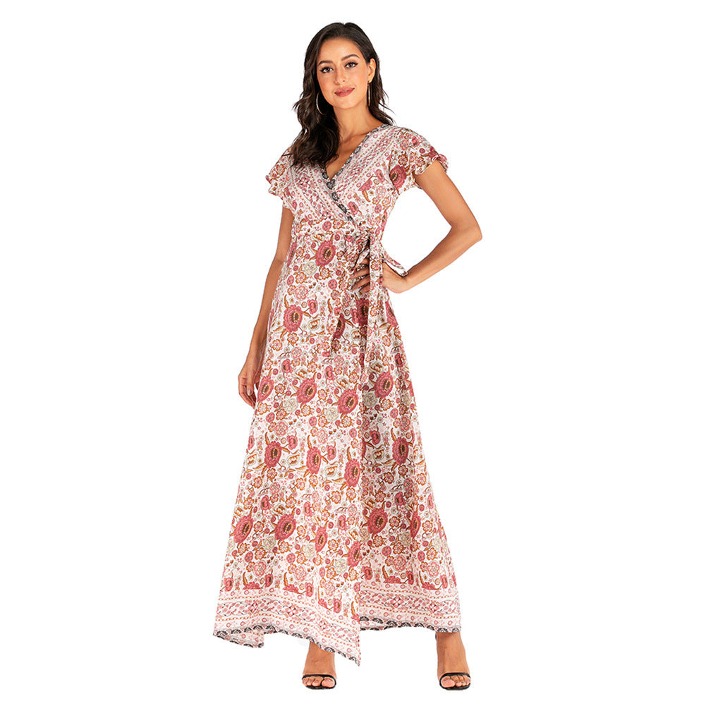 V-neck Split Dress variant CJNSSYLY06843-Red-M|CJNSSYLY06843-Red-S|CJNSSYLY06843-Red-L|CJNSSYLY06843-Red-XXL|CJNSSYLY06843-Red-XL