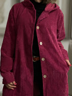 Full Size Corduroy Button Up Hooded Jacket Plus (11)