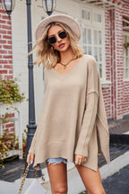 V-neck Slit Exposed Seam Sweater (17)