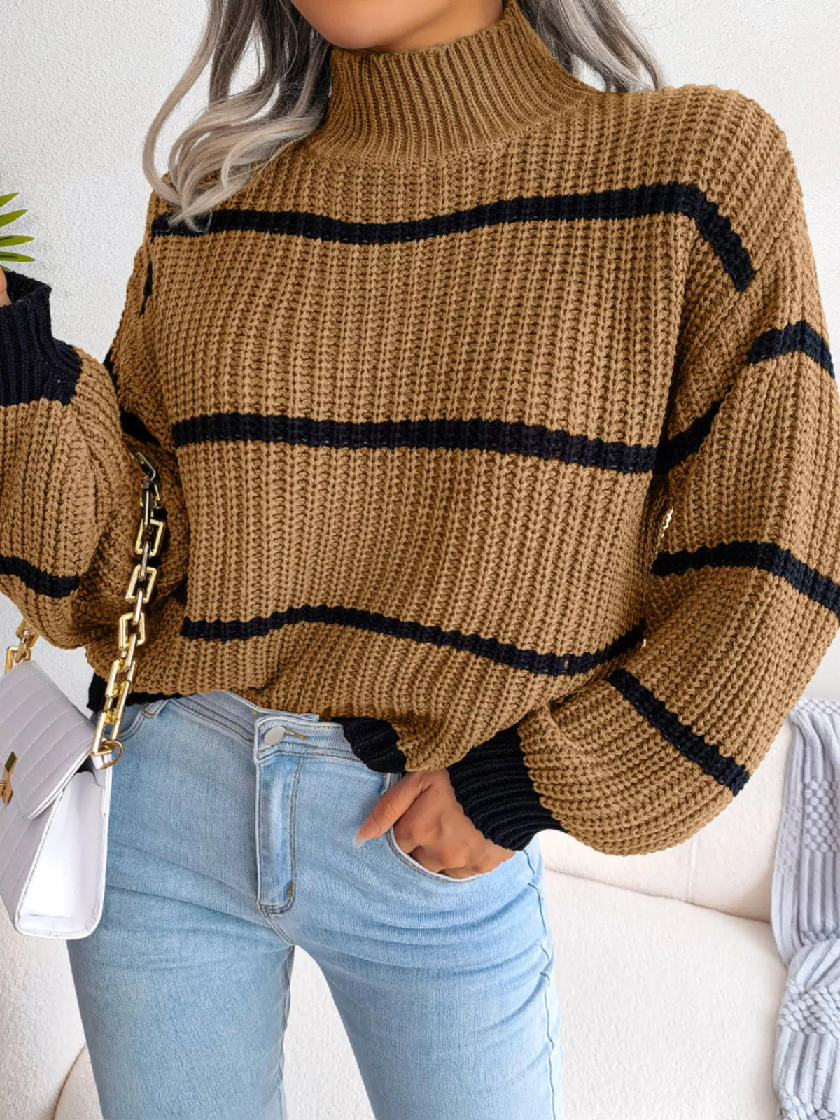 Striped Mock Neck Knit Sweater (9)