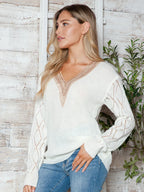 Openwork V-neck Long Sleeve Sweater (4)