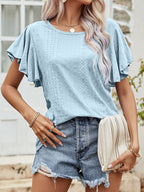 Round Neck Flutter Sleeve Blouse (9)