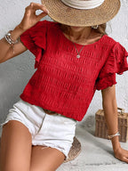 Round Neck Flounce Sleeve Blouse (20)