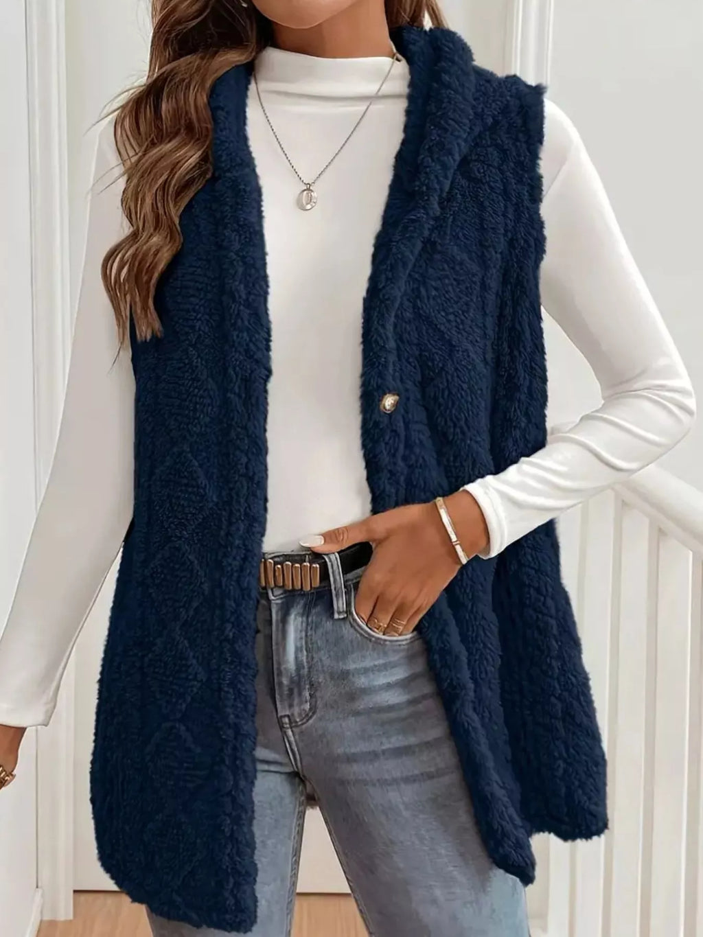 Hooded Button-up Sherpa Vest Coat (8)