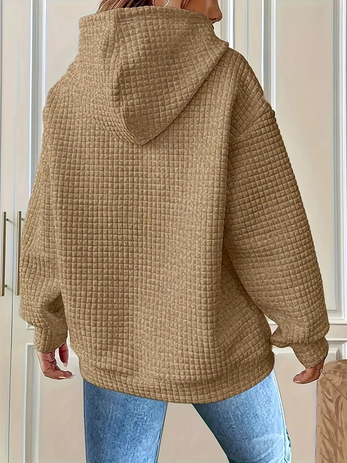 Textured Knit Drawstring Hoodie (26)