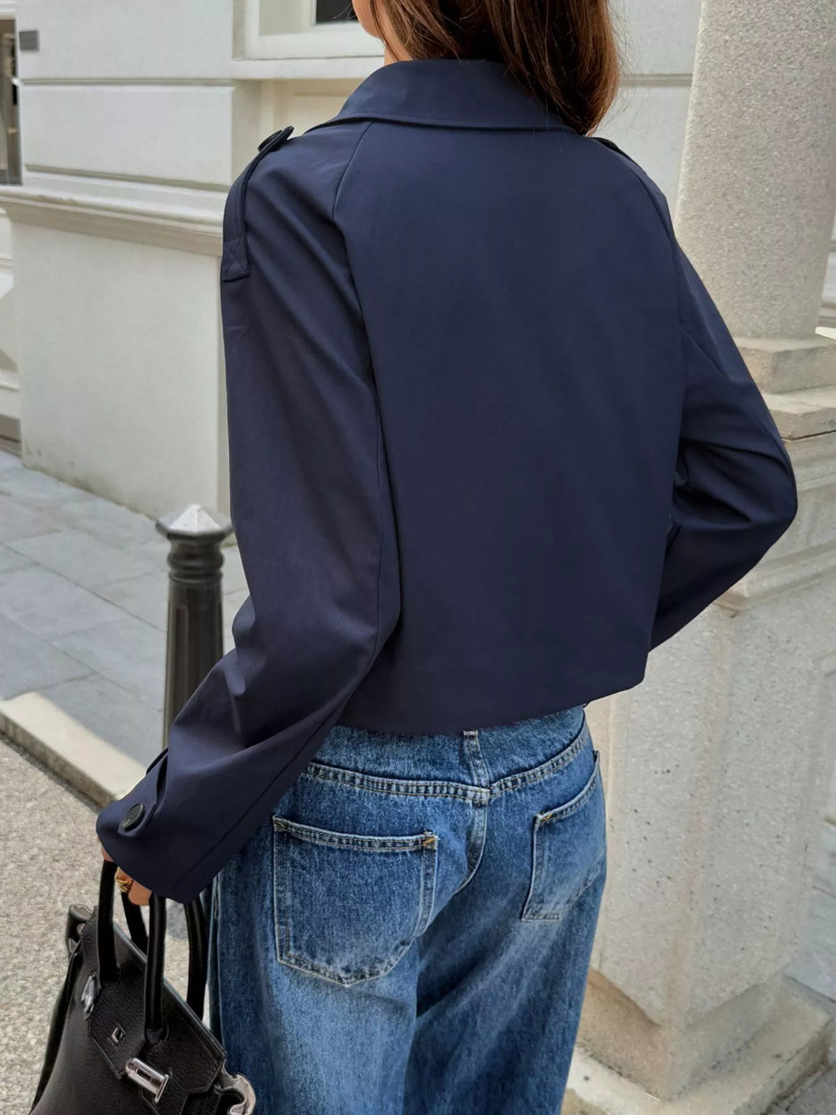 Cropped Double-breasted Raglan Sleeve Jacket (14)
