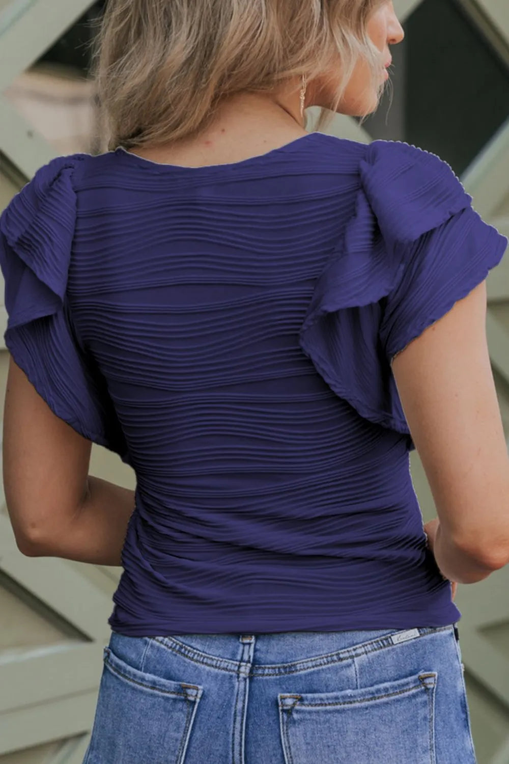 Textured Round Neck Cap Sleeve Top (3)