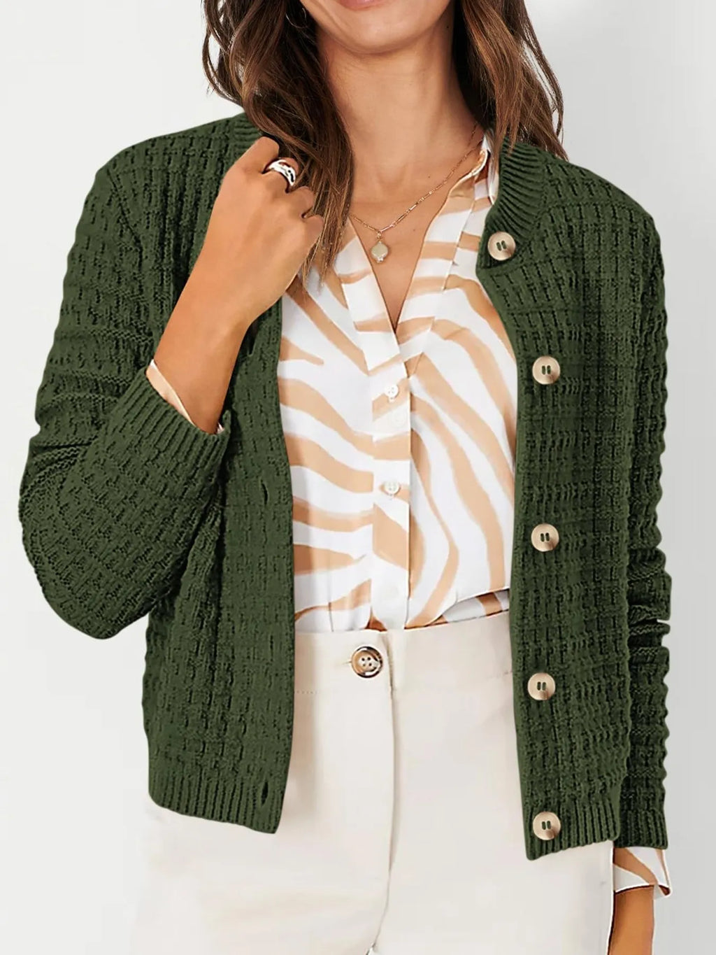 Textured Knit Button-front Cardigan (11)