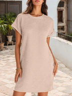Round Neck Short Sleeve Mini Tee Dress (5)