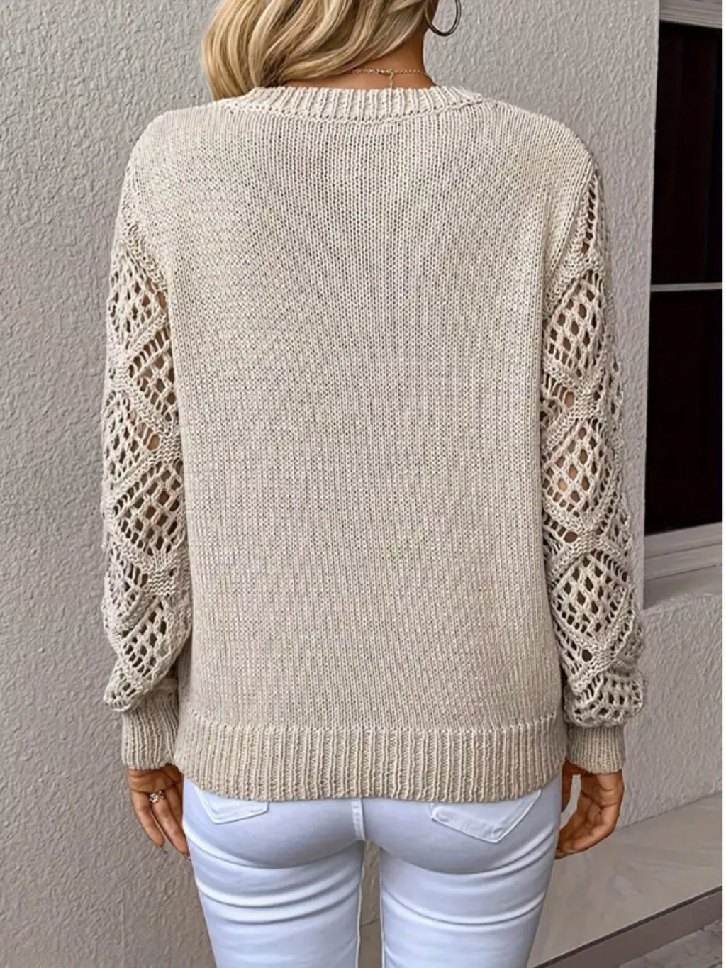 V-neck Crochet Sleeve Sweater (4)
