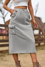 Drawstring Waist Slit Denim Skirt (17)