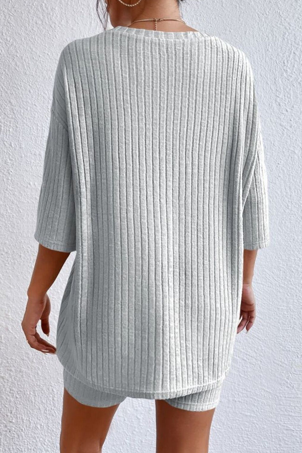 Round Neck Ribbed Top Shorts Lounge Set (7)