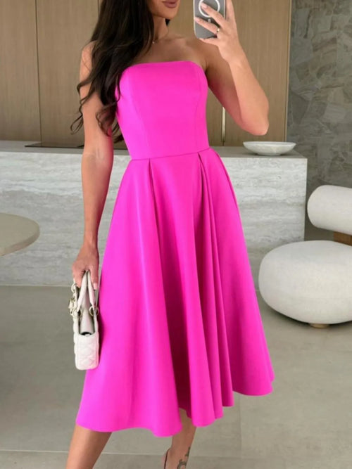 Solid Color Tube Midi Dress (2)