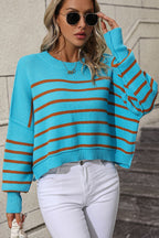 Striped Dropped Shoulder Round Neck Pullover Sweater (8)
