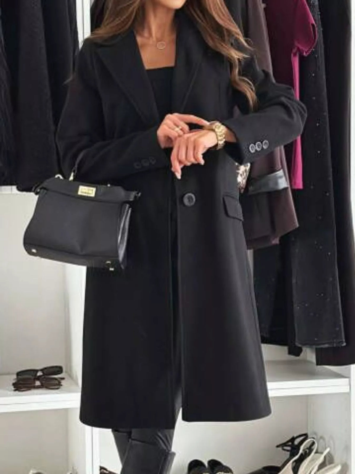 Lapel Collar Long Sleeve Coat (7)