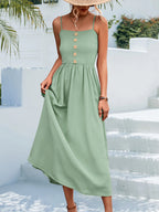 Decorative Button Spaghetti Strap Midi Dress (9)