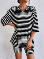 Striped Round Neck Top Shorts Set (7)