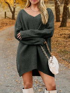 V-neck Dropped Shoulder Sweater Dress (23)