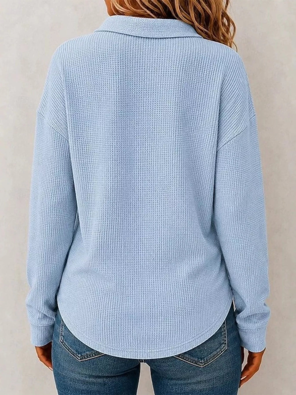 Full Size Waffle Knit Dropped Shoulder Polo Top Plus (2)