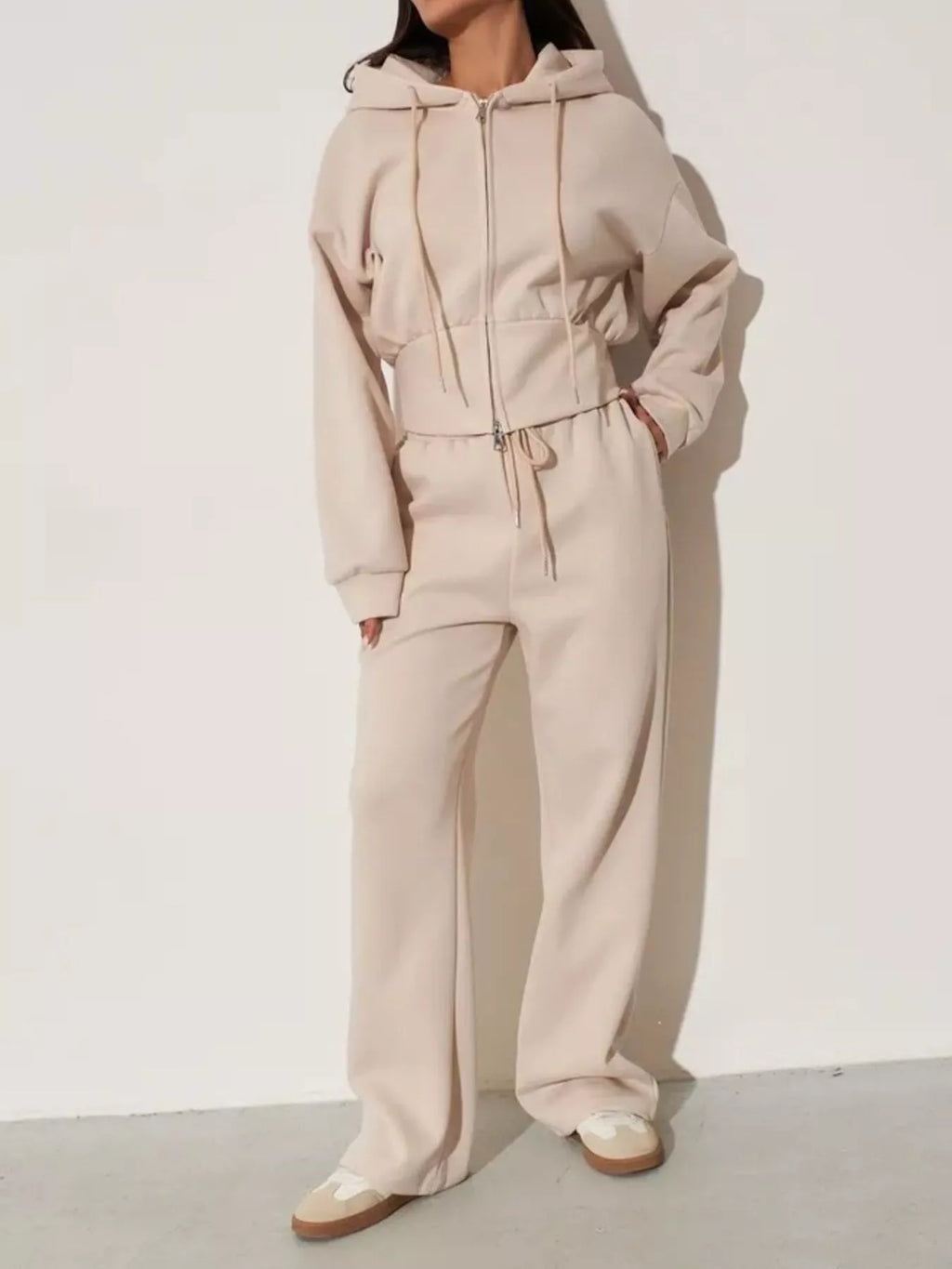Zip-up Hoodie Wide-leg Pants Set (6)