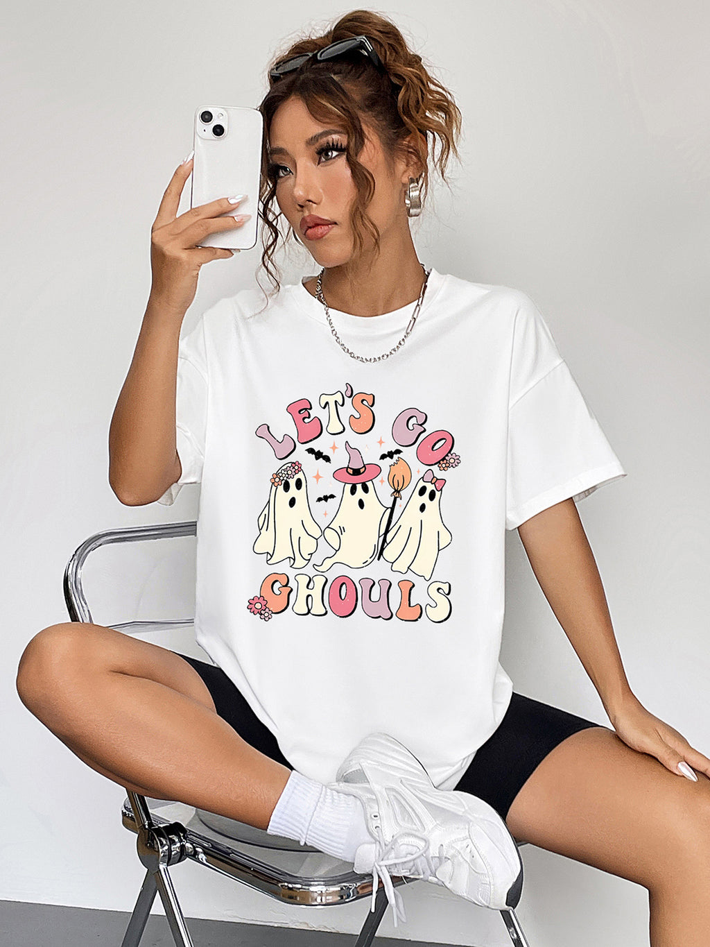 Round Neck Short Sleeve Let's Go Graphic T-shirt