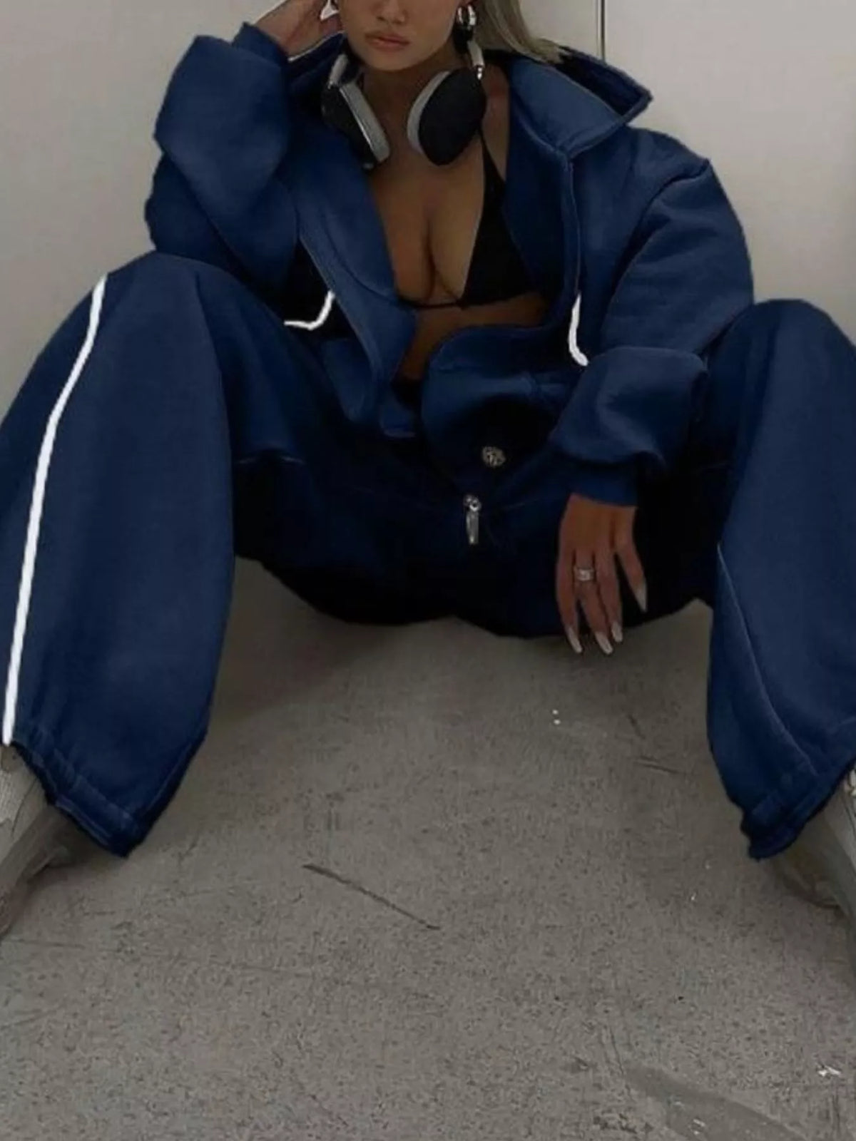 Cropped Zip-up Hoodie Wide-leg Sweatpants Lounge Set (10)