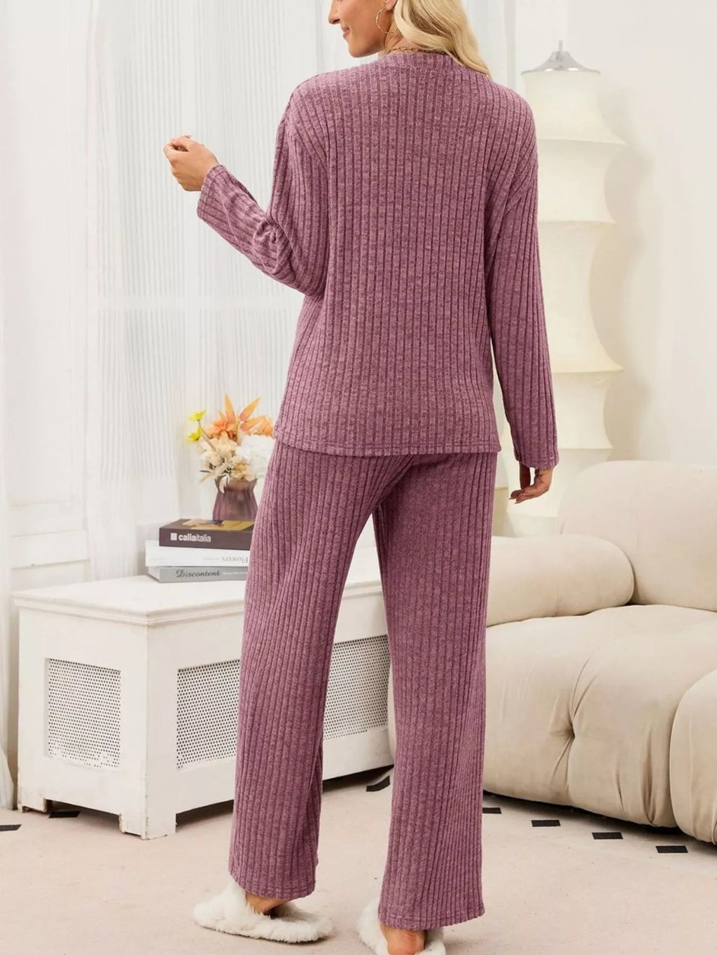 Ribbed Knit Top Wide-leg Pants Set (22)