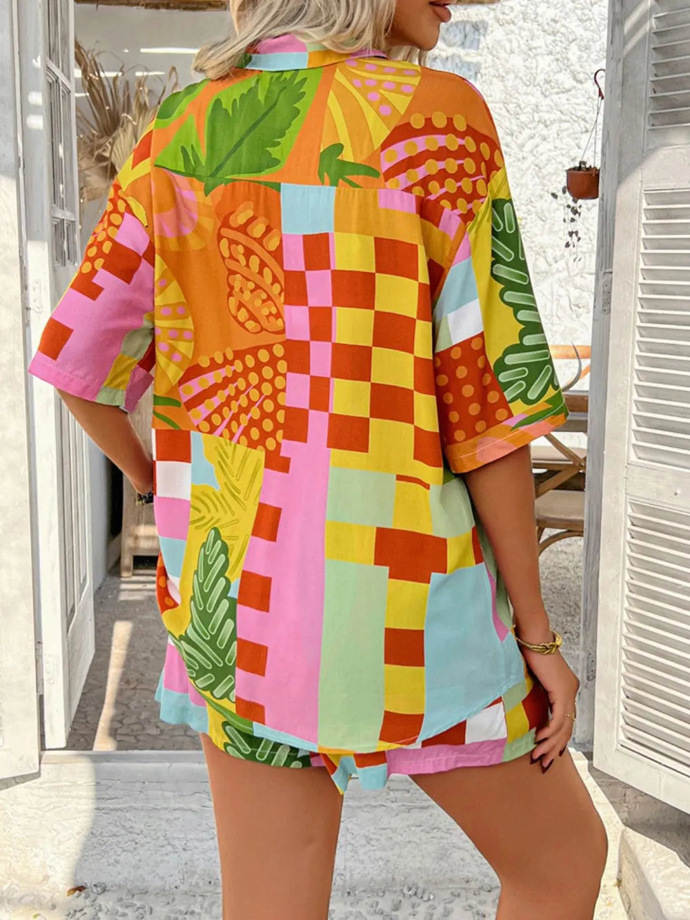 Printed Collared Neck Half Sleeve Top Shorts Set (4)