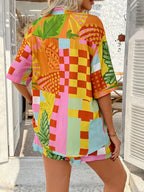 Printed Collared Neck Half Sleeve Top Shorts Set (4)
