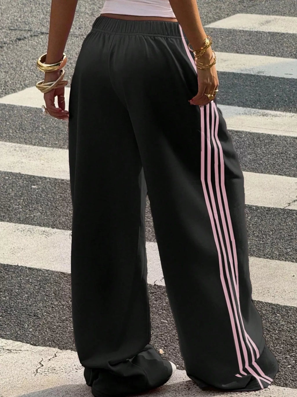 High-waisted Wide-leg Track Pants Side Stripes (23)