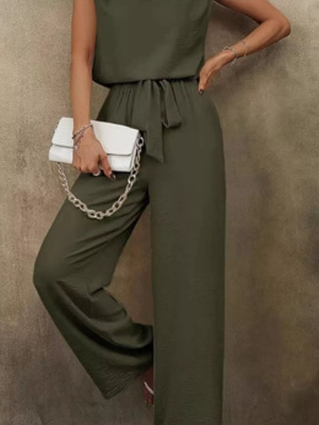 V-neck Sleeveless Tank Wide-leg Pants Set (4)