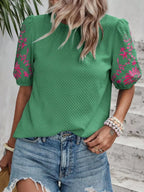 Embroidered Puff Sleeve Blouse (15)