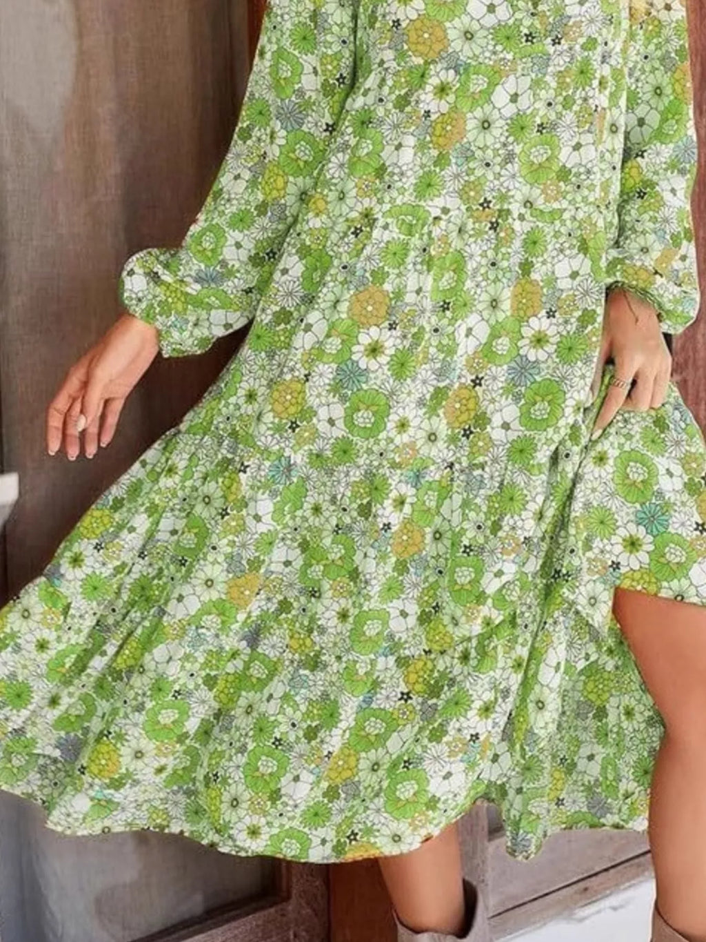 Floral Print Balloon Sleeve Midi Dress (6)