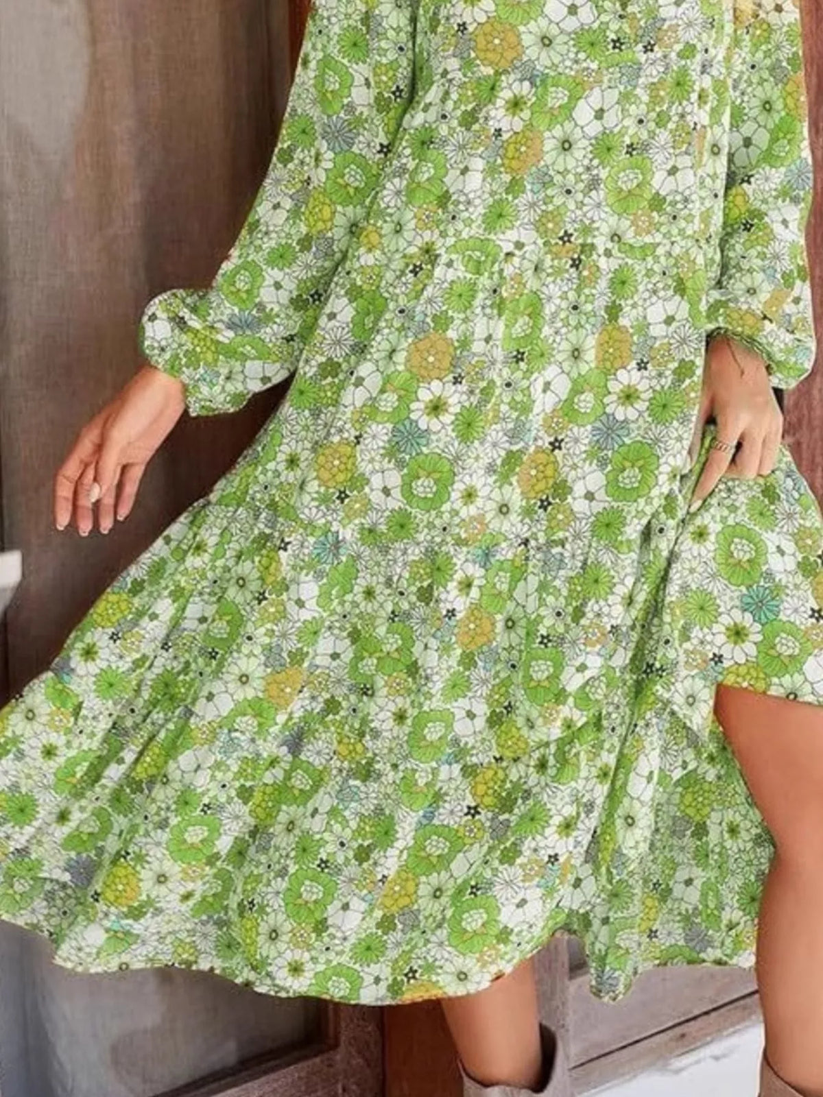 Floral Print Balloon Sleeve Midi Dress (6)