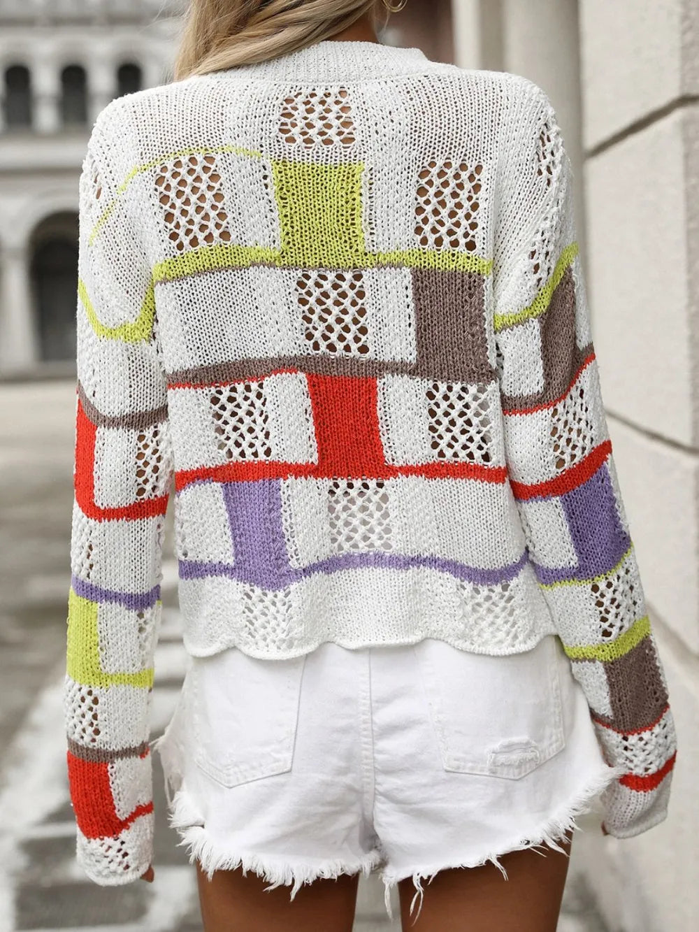 Openwork Block Round Neck Sweater (2)
